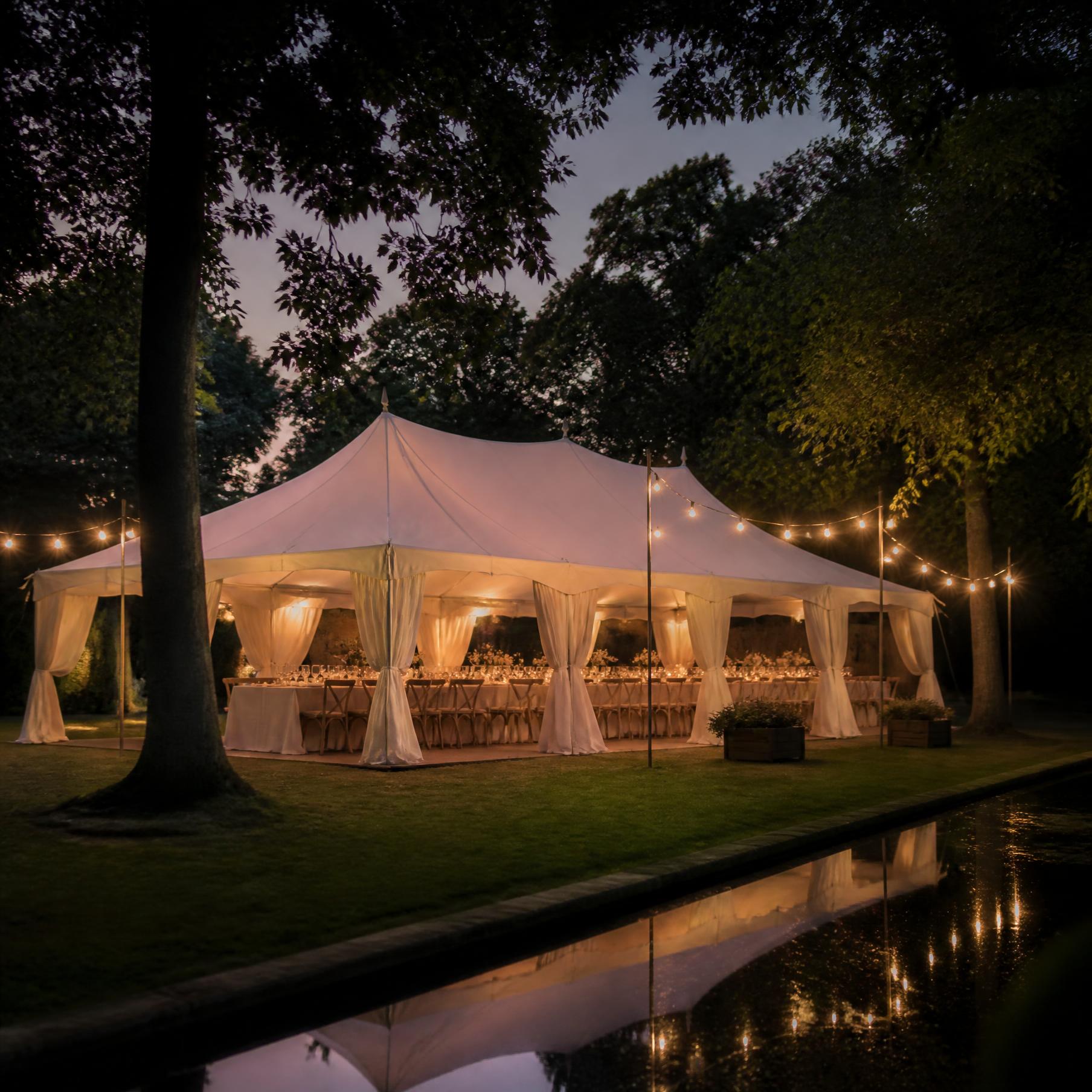 The official pavilion at dusk