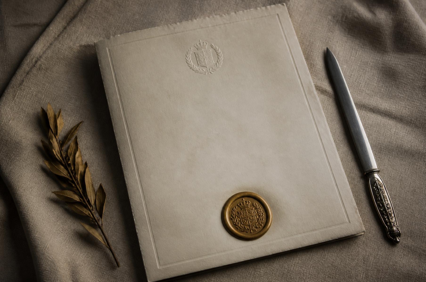 An official document with embossed crest and wax seal